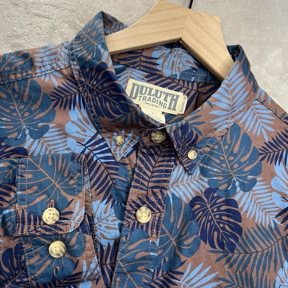 Duluth Trading Co Mens L  Long Sleeve Button Down Floral Shirt Relaxed Fit